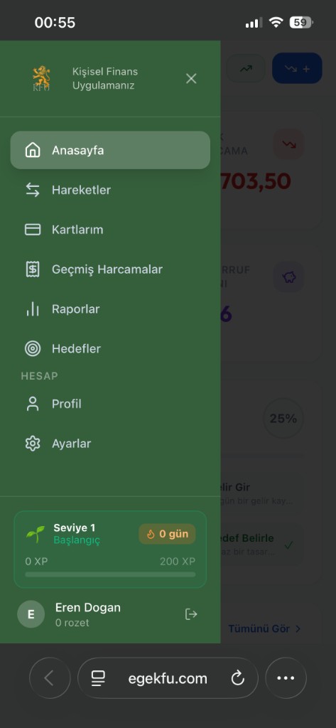 KFU yan menü ekranı